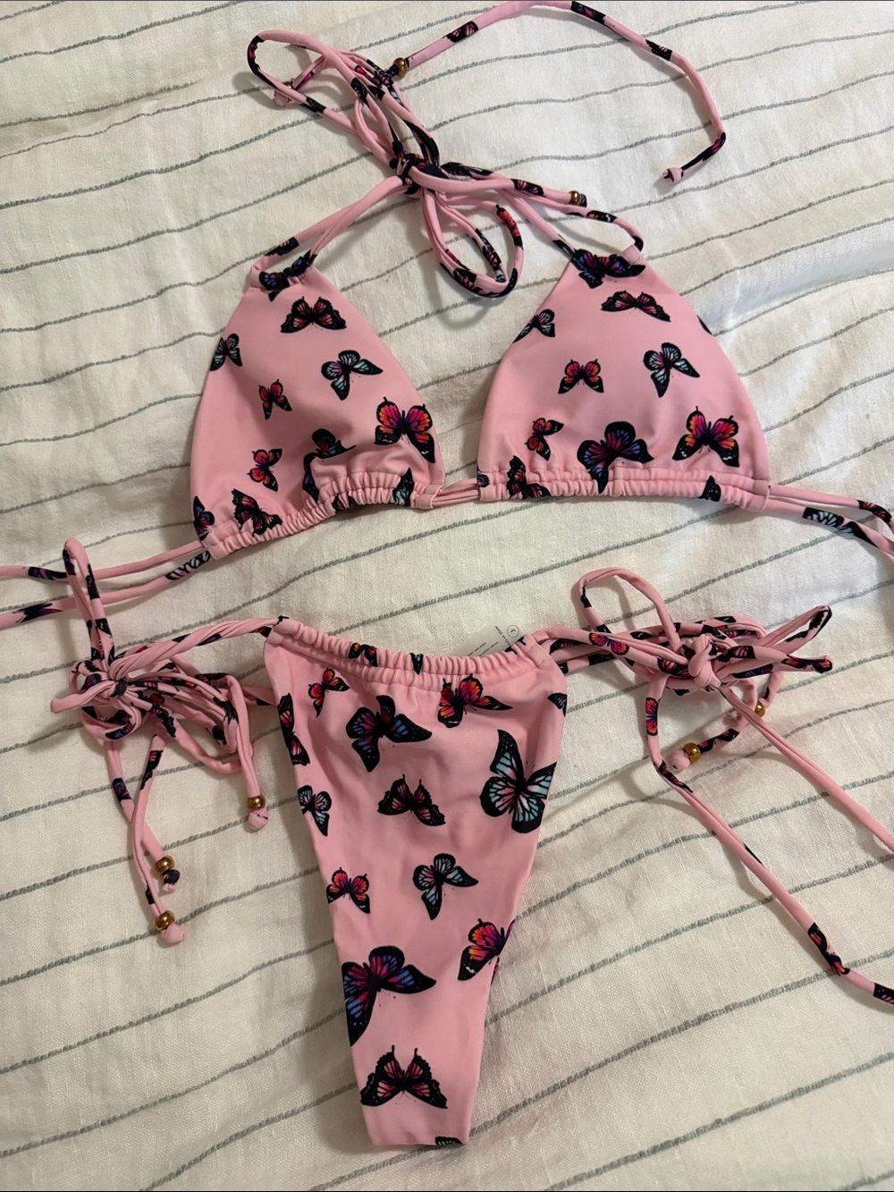 Pink Butterfly String Bikini thong Set
